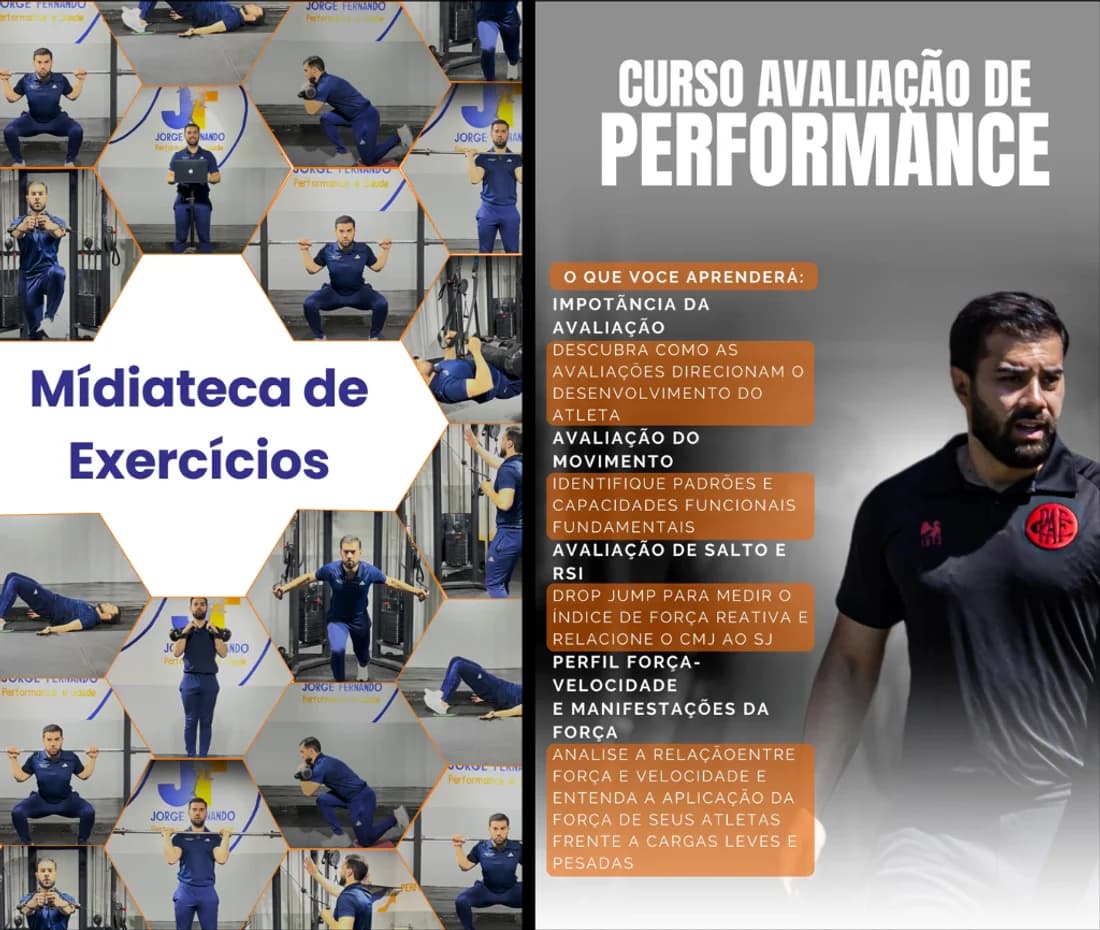 Capas originais dos cursos do professor Jorge Fernando: Mídiateca de Exercícios e Curso Avaliação de Performance